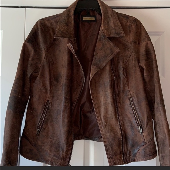 Black Rivet Jackets & Blazers - Brown Genuine Leather BIKER STYLE Jacket